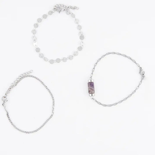 Amethyst Bracelets - 3 Piece Set