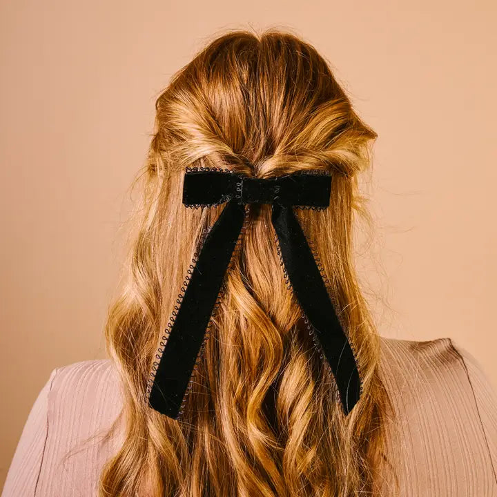 Vintage Velvet Hair Bow - Black