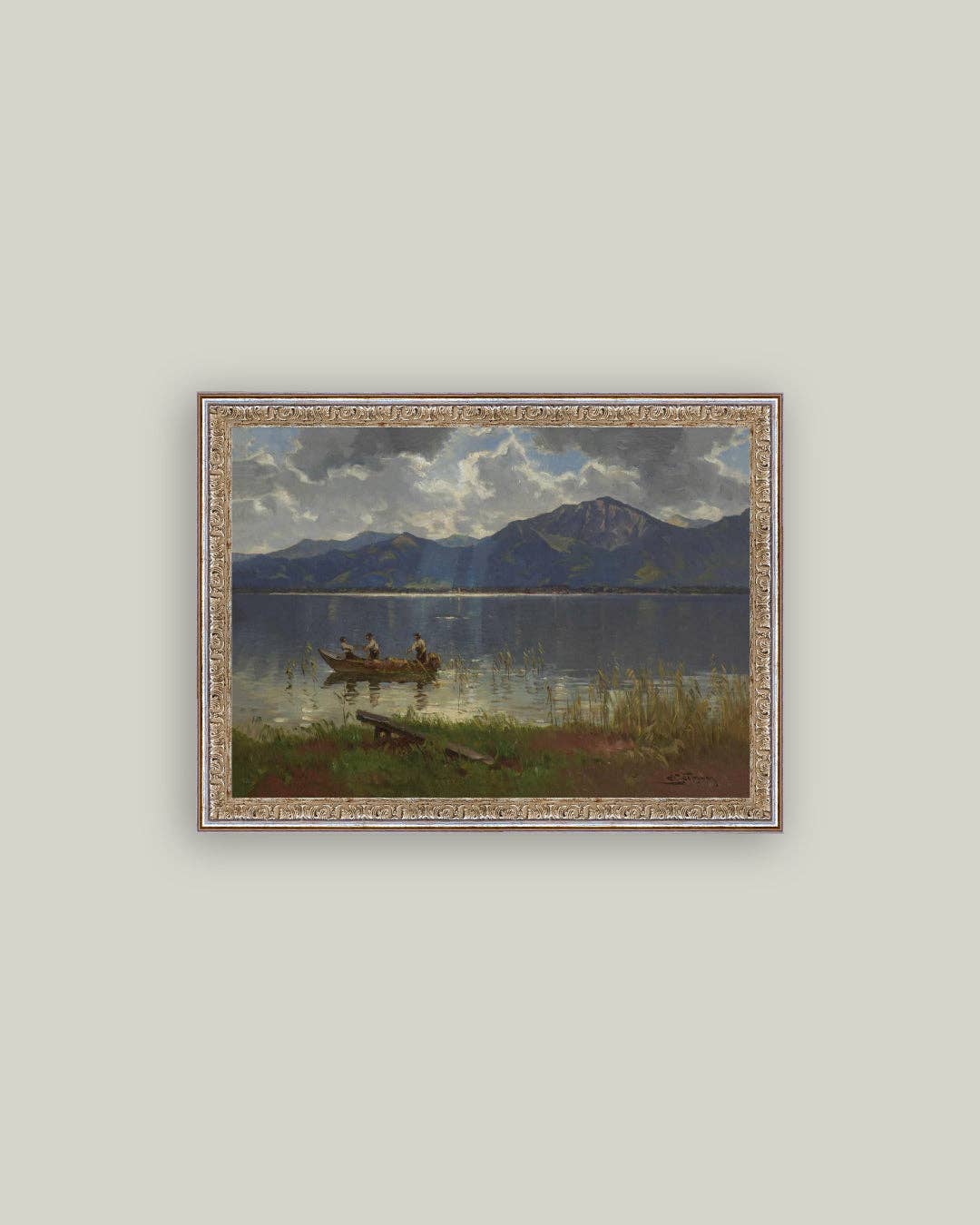 Fishermen on Lake Framed Art