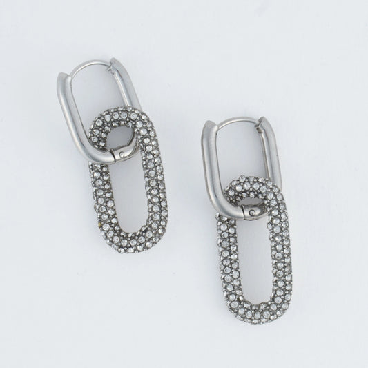 Waterproof Pave Linked Hoop Earrings