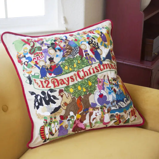 12 Days of Christmas Hand-Embroidered Pillow