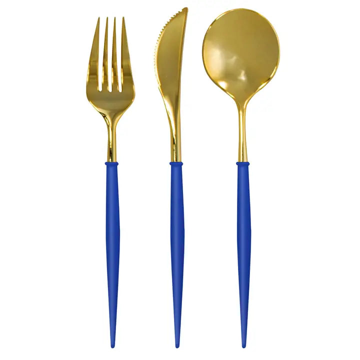 Bella Reusable Gold With Blue Handle Plastic Cutlery