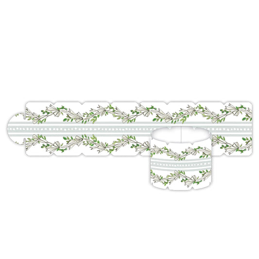 Handpainted Gray Ribbon and Bows with Greenery Napkin Ring