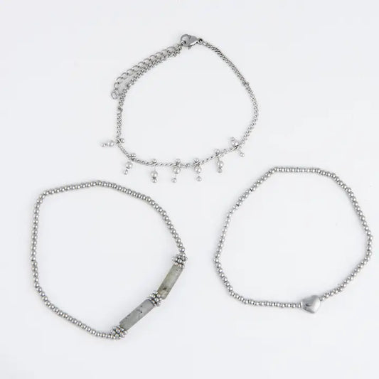 Heart Beaded Bracelet - 3 Piece Set