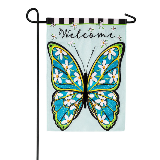 Floral Butterfly Welcome Applique Garden Flag