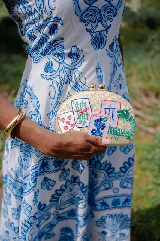 Embroidered Mahjong Clutch
