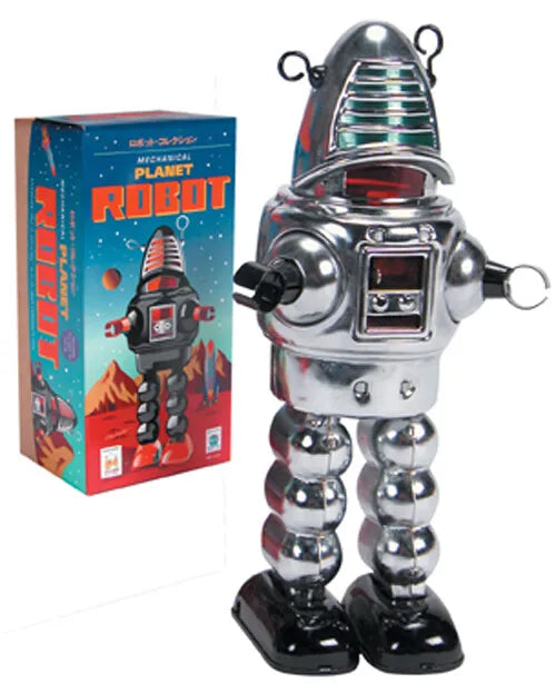 Chrome Planet Wind-Up Robot Retro Style Children's Toy