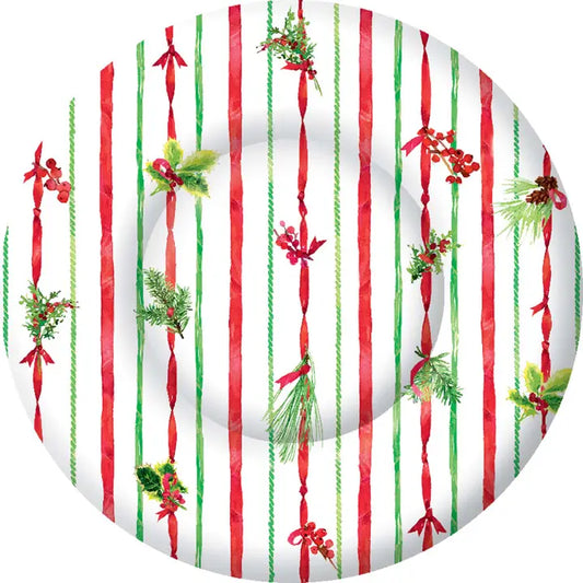 Mistle Toe Ribbon Stripe Paper Plates