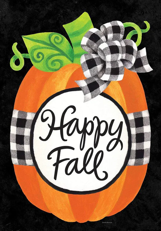 Happy Fall Gingham Pumpkin House Flag