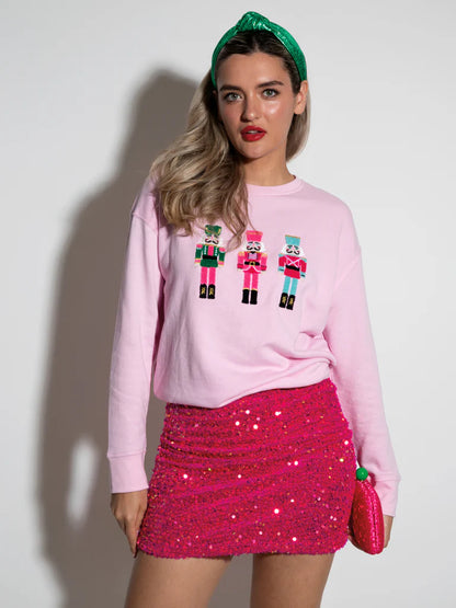 Shiraleah Blush Pink Nutcracker Holiday Sweatshirt