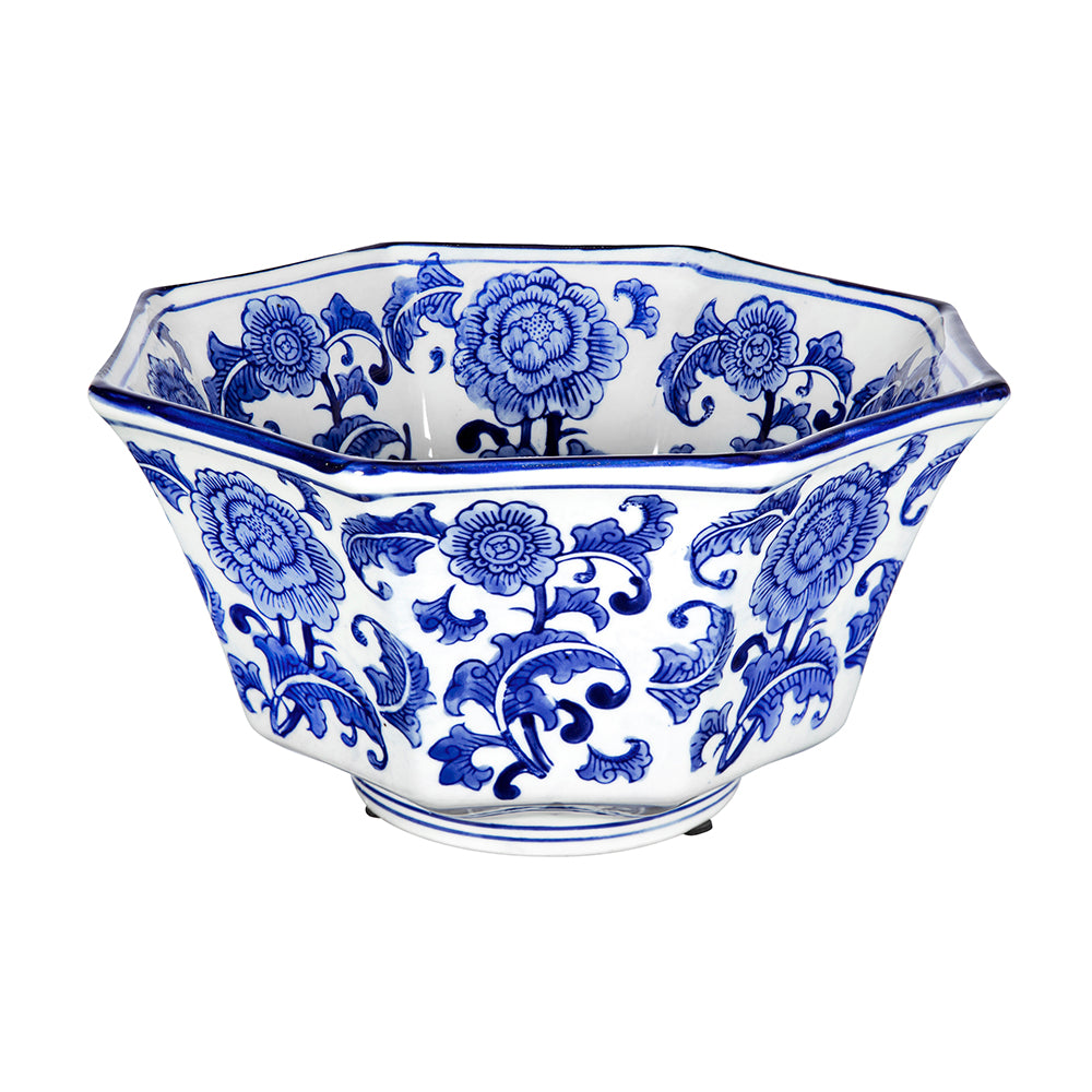 Blue and White Chinoiserie Porcelain Centerpiece Decorative Bowl