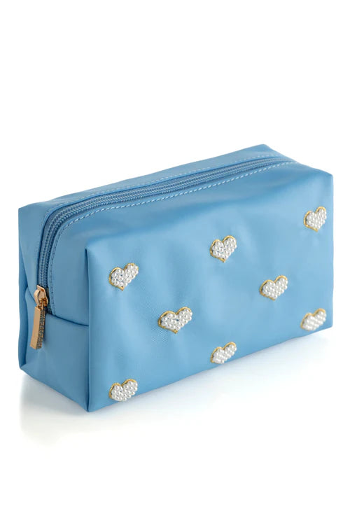 Shiraleah Pearl Hearts Blue Zip Pouch