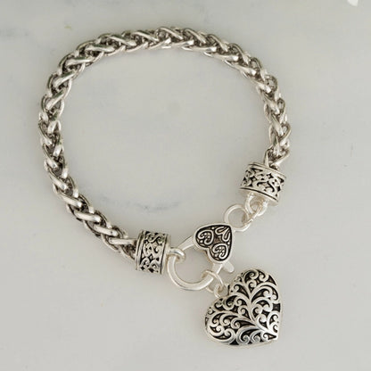 Lucie Heart Charm Bracelet in Silver