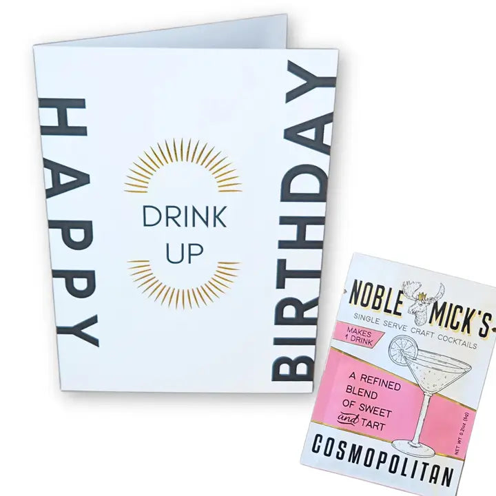 Noble Micks Cocktail & Cards - Drink Up Birthday Card & Cosmopolitan Mix