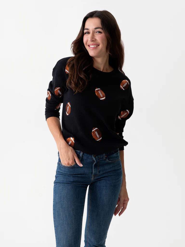 Shiraleah Sequin Football Black Sweatshirt