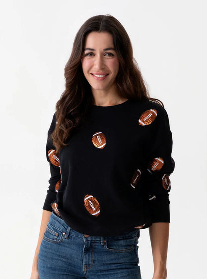 Shiraleah Sequin Football Black Sweatshirt