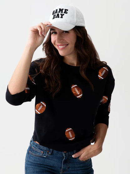 Shiraleah Sequin Football Black Sweatshirt