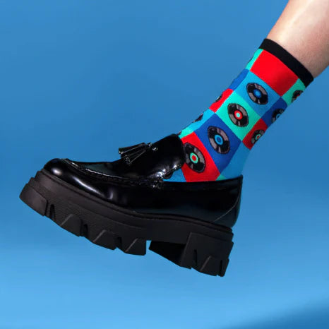 Record Grid Womens Crew Socks