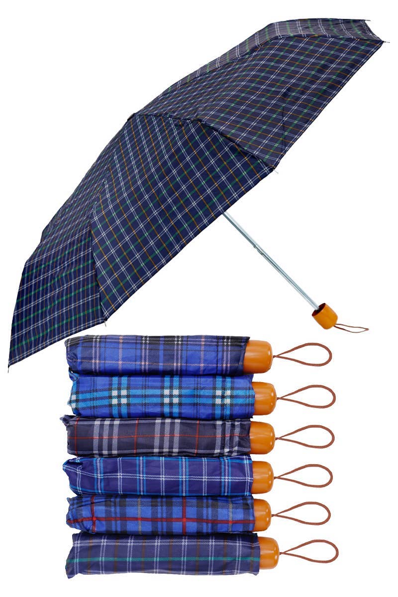 Blue Plaid Compact Umbrella