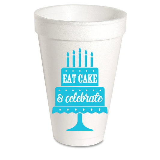 RosanneBeck Collections Aqua Eat Cake & Celebrate Styrofoam Cup - 10CT