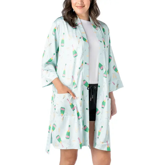 Hello Mello Boots & Bubbles Satin Pajama Robe