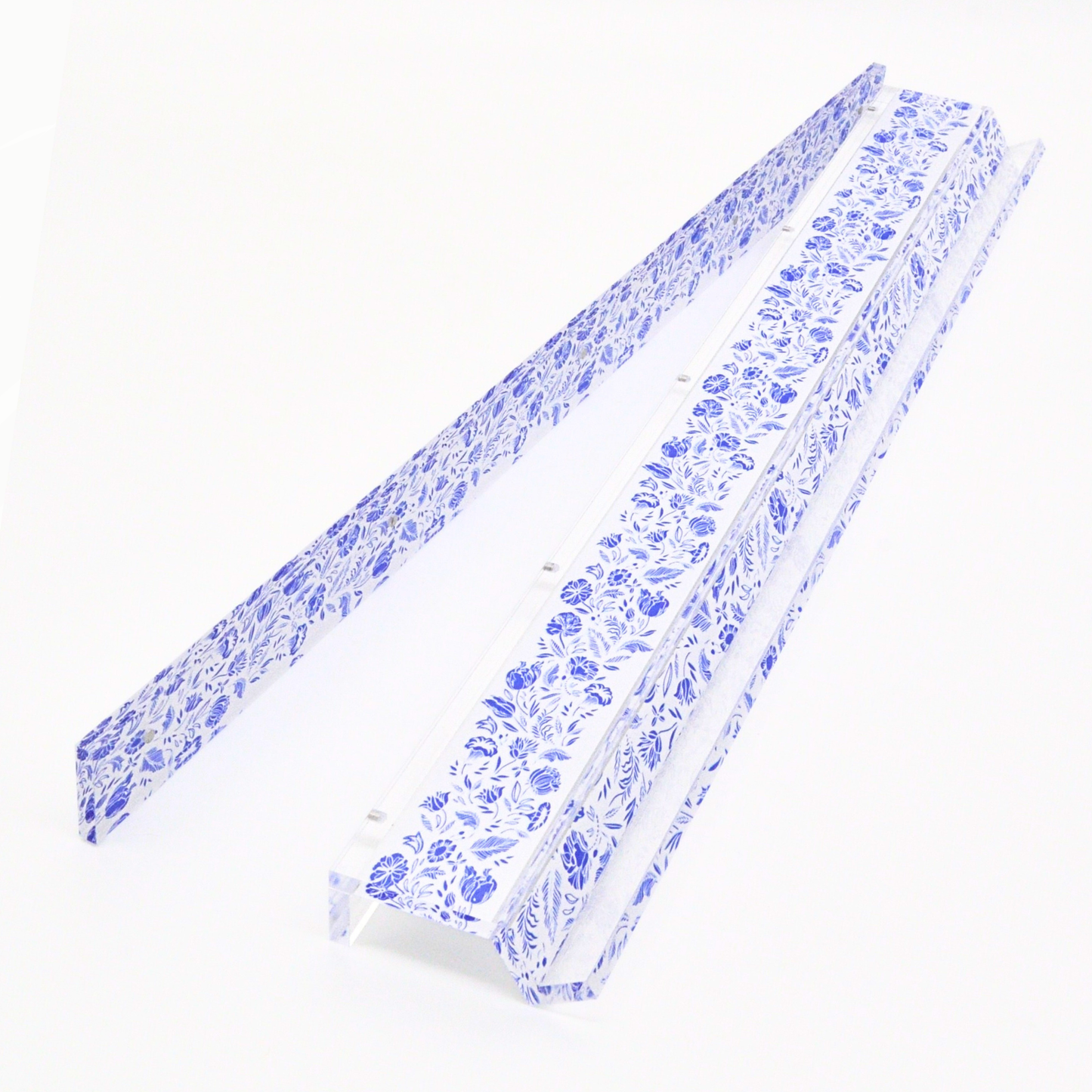 Blue and White Chinoiserie Mahjong Rack and Pusher - Set of 4