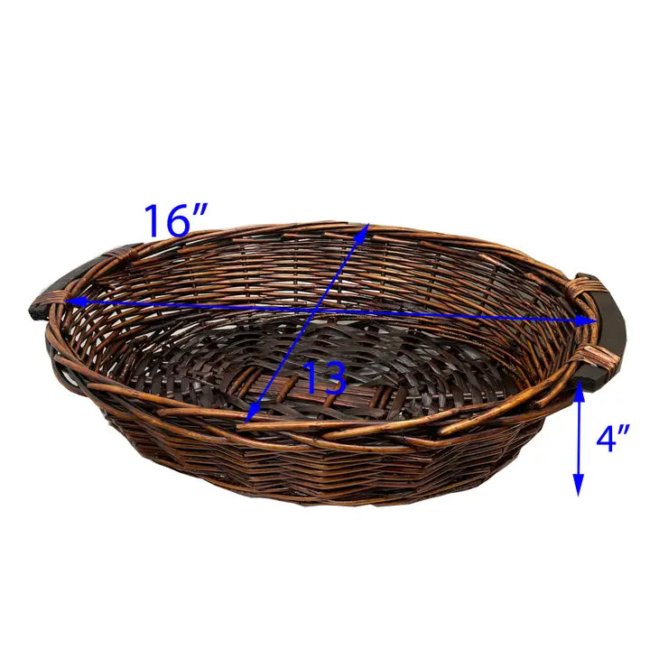 16" Oval Willow Tray Dark Brown Finish