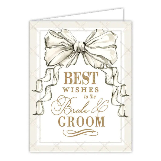 Handpainted Wedding Card - Best Wishes For the Bride Groom Wedding Bow Greeting Card