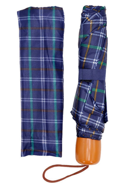 Blue Plaid Compact Umbrella