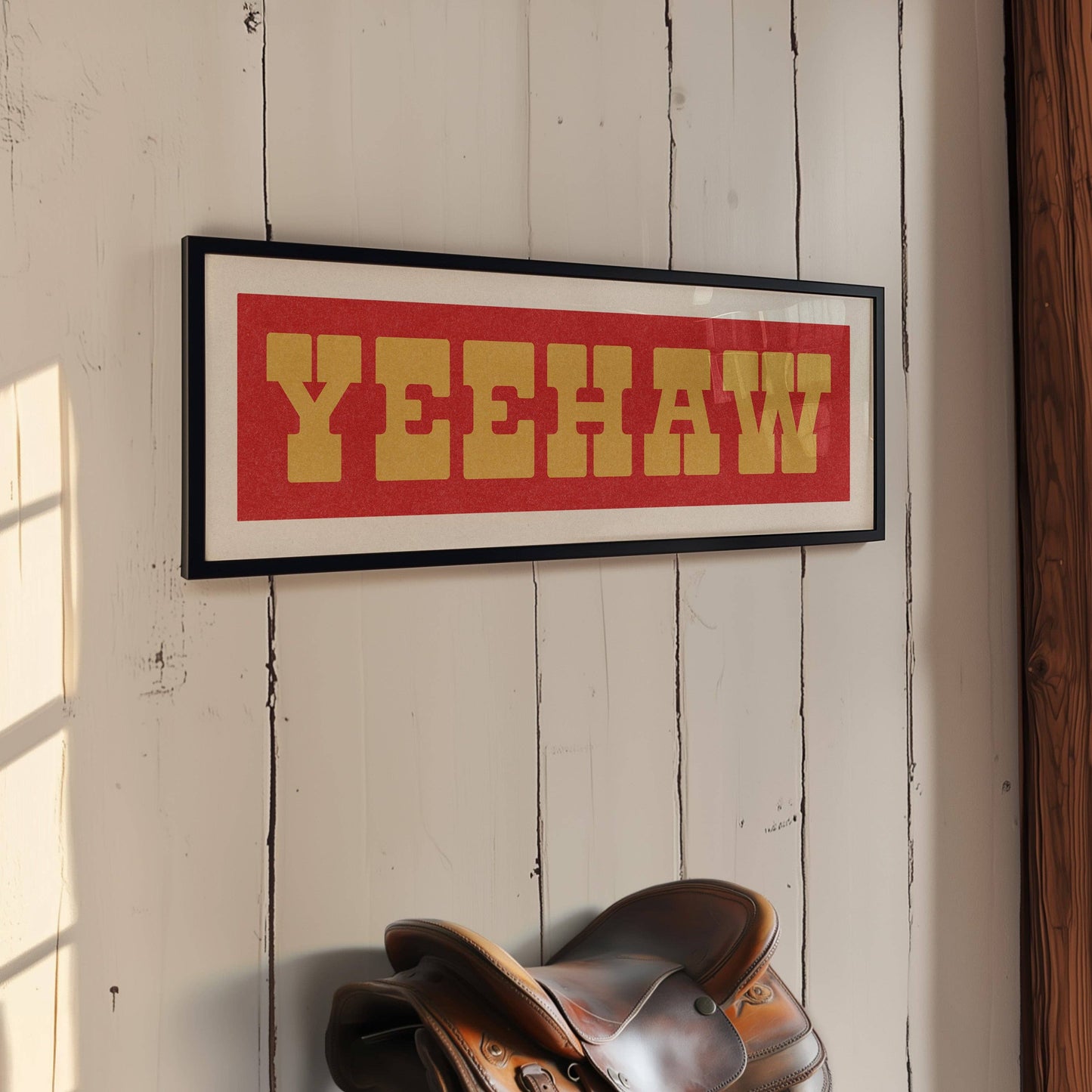 Framed YEEHAW Sign - Red & Gold Art Print