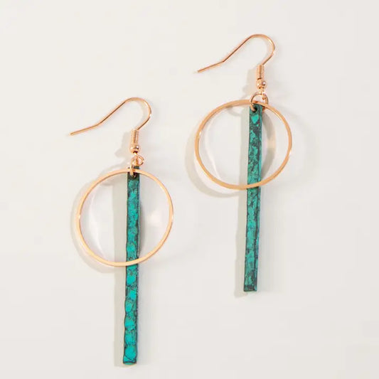 Ember Patina Copper Circle Bar Earrings