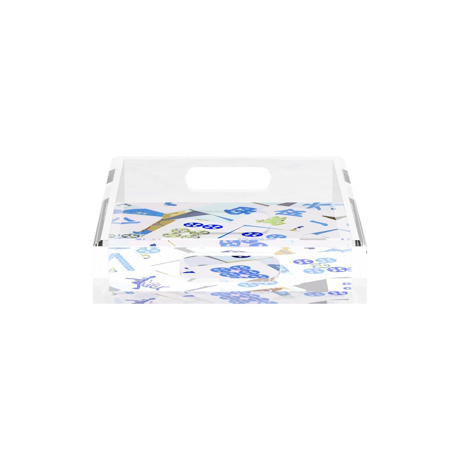Abstract Blues Mahjong Acrylic Tray