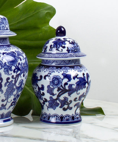 Blue and White Chinoiserie Small Porcelain Ginger Jar