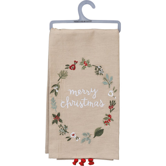 Merry Christmas Embroidered Kitchen Towel