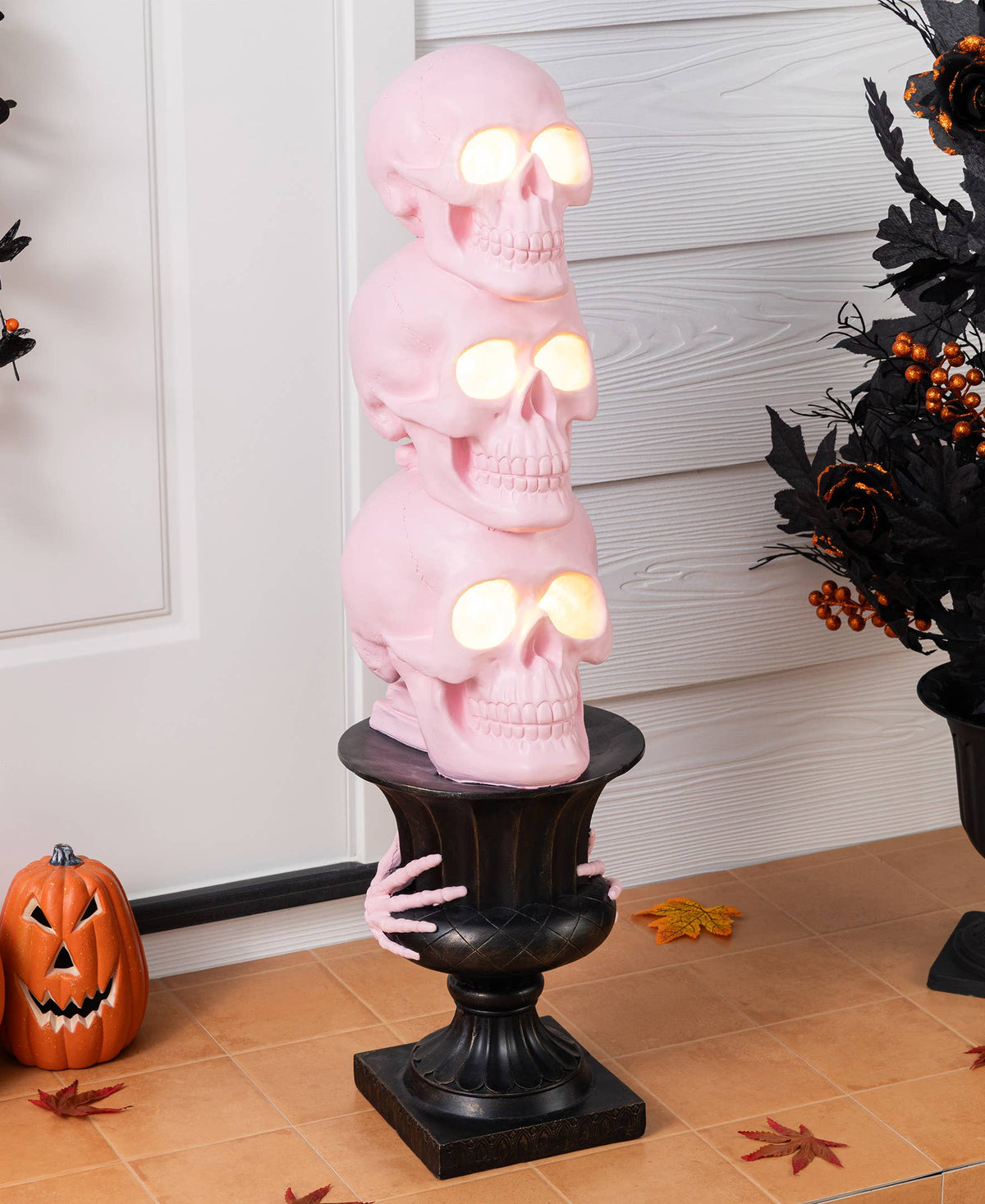 Pink LED Skeleton Topiary Halloween Porch Decor