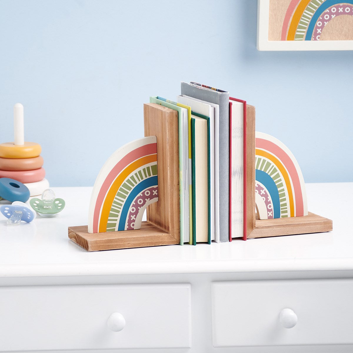 Wooden Rainbow Bookends