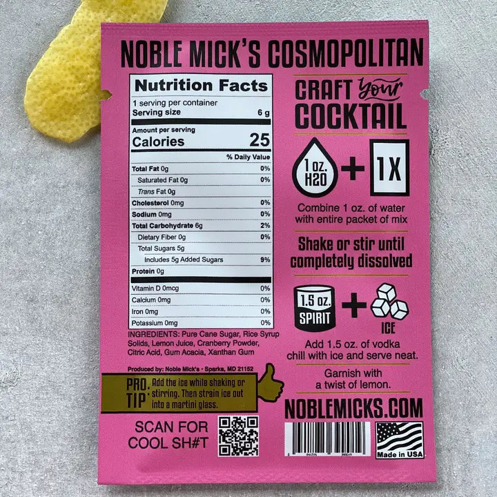 Noble Mick's Single Serve Craft Cocktail Mix - Cosmopolitan