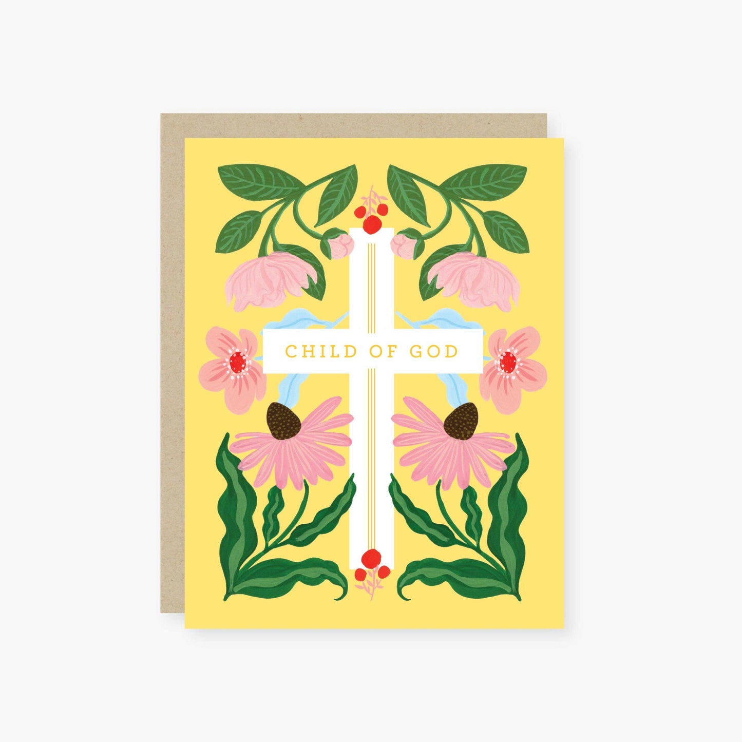 Floral Child of God Baptism First Communion Card
