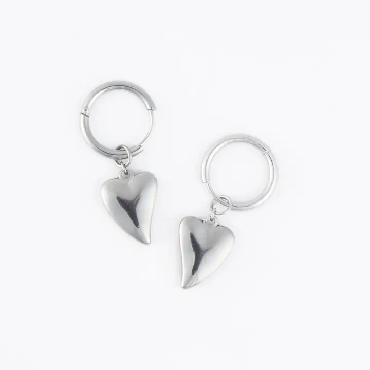 Waterproof Earrings Narelle Heart Charm Hoop Gold & Steel