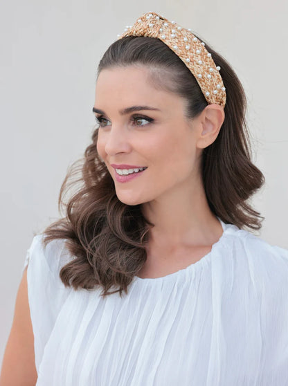 Shiraleah Pearl Embellished Neutral Knotted Headband