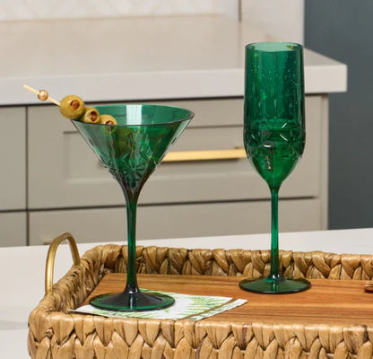 Classic Green Tumblers, Wine and Cocktail Glasses & Pitcher