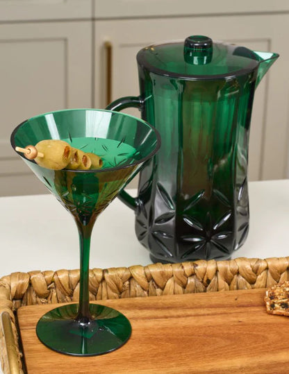 Classic Green Tumblers, Wine and Cocktail Glasses & Pitcher