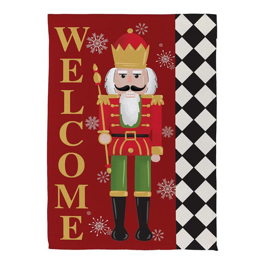 Welcome Nutcracker Suede Garden Flag