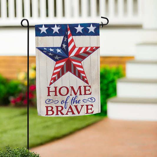 Home Of The Brave Star Burlap Garden Flag