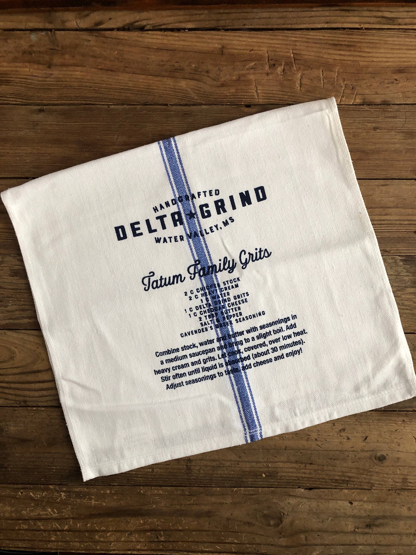 Delta Grind Grit Recipe Tea Towel - Blue Stripe