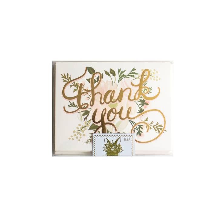 Thank You Gold Script Flowers Box Set Greeting Cards