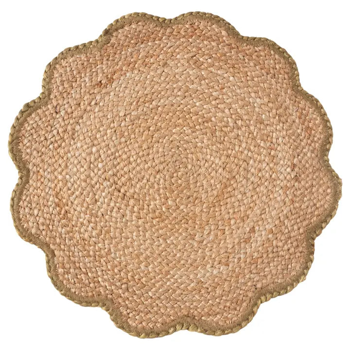 15" Dia Sage Natural Scalloped Placemat