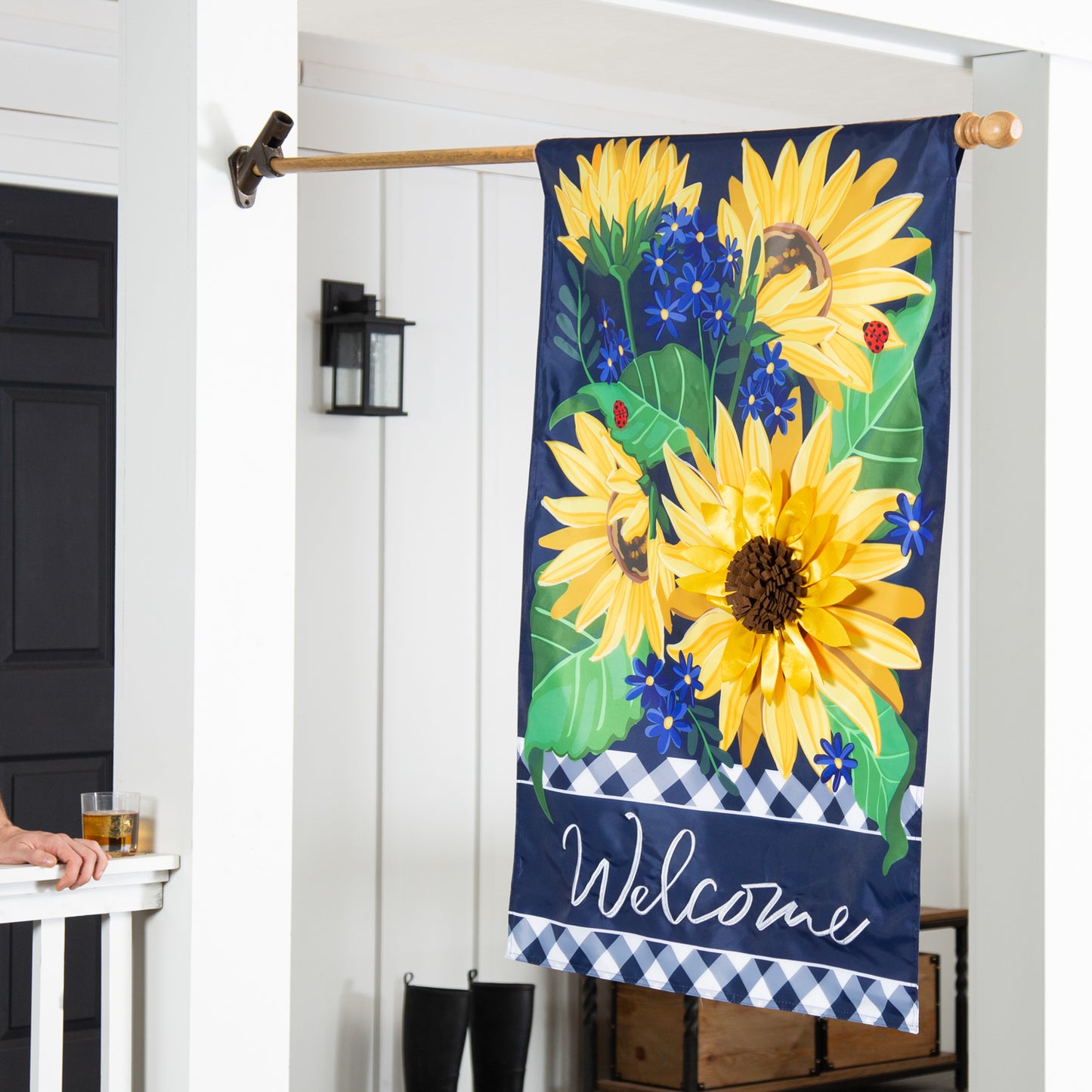 Sunflower Welcome Applique House Flag