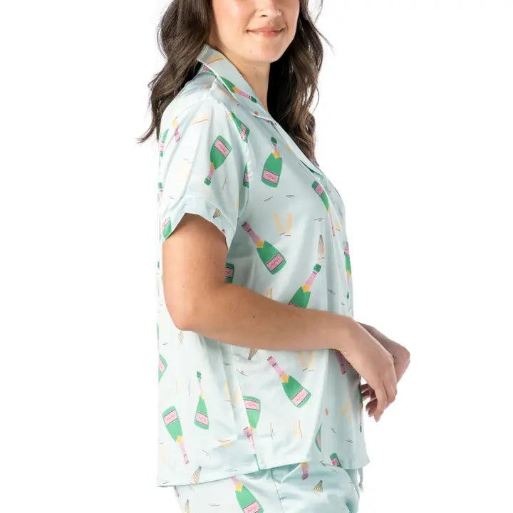 Hello Mello Boots & Bubbles Satin Pajama Top