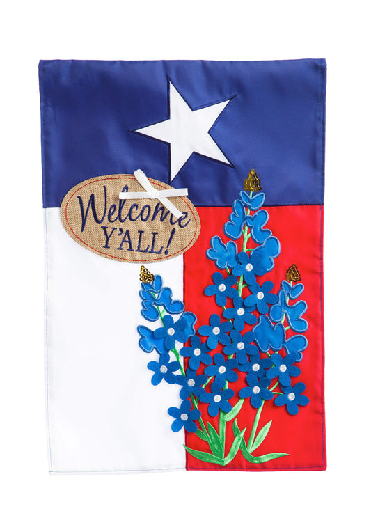Texas Blue Bonnets Garden Applique Flag